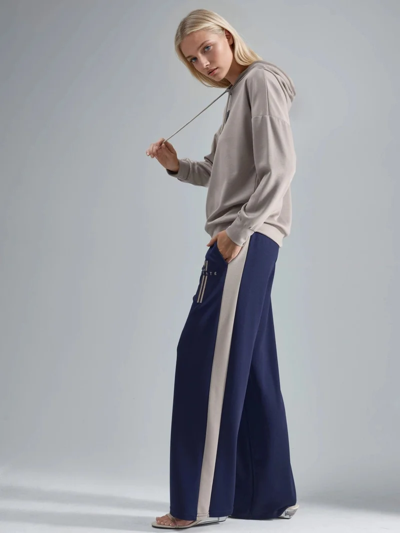 HICCUP Modal Touch Hooded Sweatshirt & Stripe Detailed Pants Set Bersan Collection
